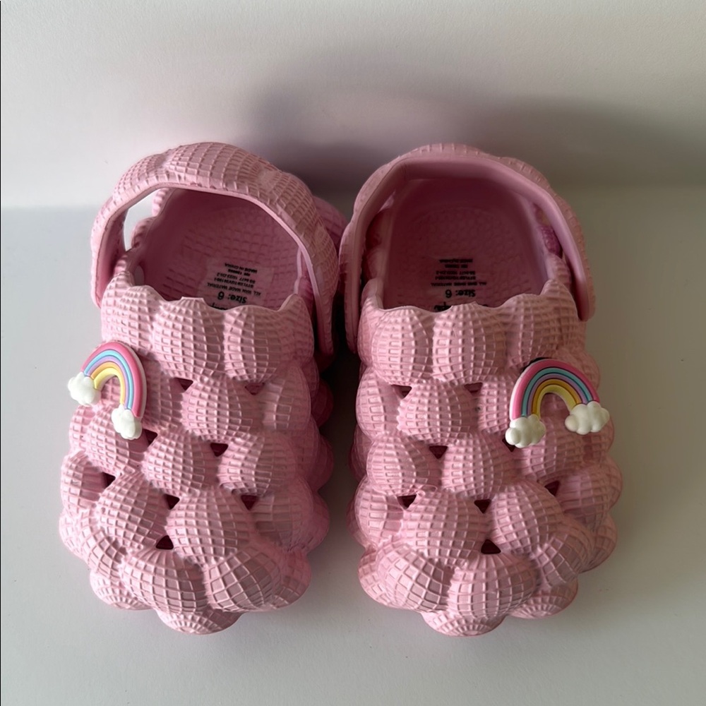 Kids Pink Clogs with Rainbow Charm